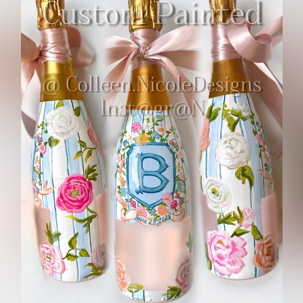 Custom Painted Wedding Champagne Bottles